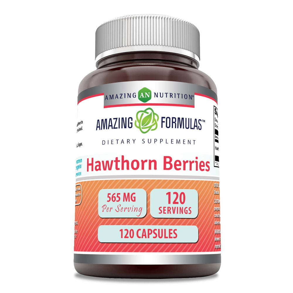 Front view of Amazing Formulas Hawthorn Berries supplement bottle