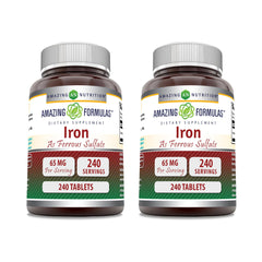 Amazing Formulas Iron Ferrous Sulfate 65 mg tablets – 240 count, 2 pack, Made in USA