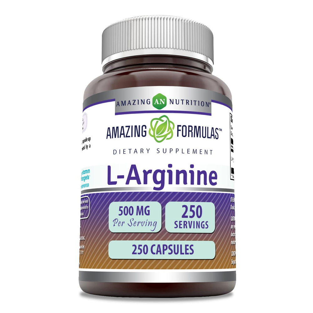 Bottle of Amazing Formulas L-Arginine 500 mg with 250 capsules