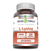 Bottle of Amazing Formulas L-Lysine 500 mg capsules