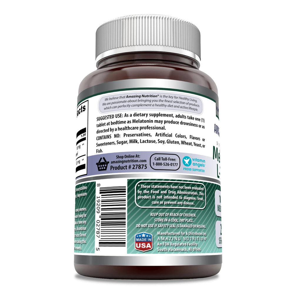 Front view of Amazing Formulas Melatonin Plus L-Theanine 10 mg 250-count bottle and packaging