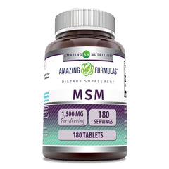 Front view of Amazing Formulas MSM bottle with 1500 mg per serving label