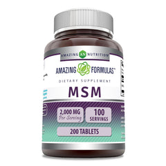 Amazing Formulas MSM bottle label showing 1000 mg per serving and 200 tablets