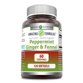 Main image: Amazing Formulas Peppermint Ginger Fennel dietary supplement bottle with 120 softgels