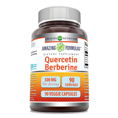 Front view of Amazing Formulas Quercetin Berberine 500mg bottle with 90 veggie capsules