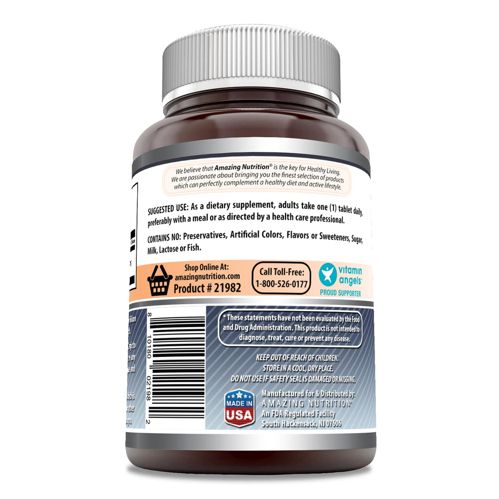 Back label with supplement facts for Amazing Formulas Selenium 200 mcg