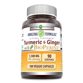 Amazing Formulas Turmeric Curcumin & Ginger with BioPerine bottle featuring 180 veggie capsules