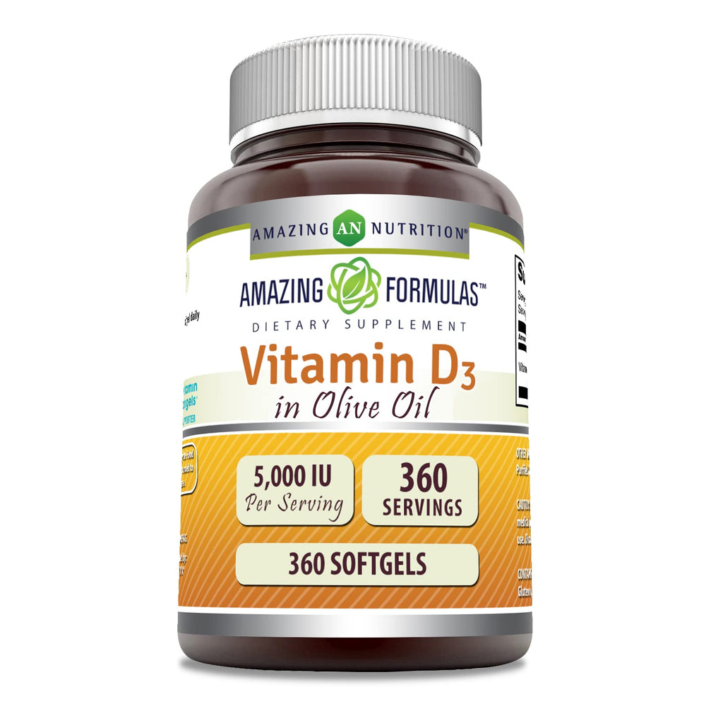 Amazing Formulas Vitamin D3 in Olive Oil softgels bottle with 360-count