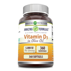 Amazing Formulas Vitamin D3 in Olive Oil softgels bottle with 360-count