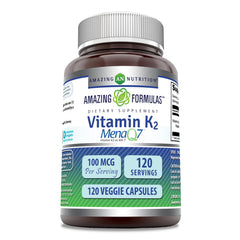 Amazing Formulas Vitamin K2 MK7 bottle and label, 100 mcg per serving