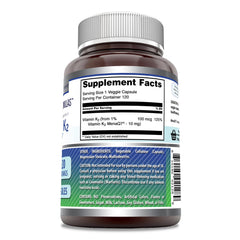 Non-GMO and gluten-free label on Vitamin K2 MK7 supplement
