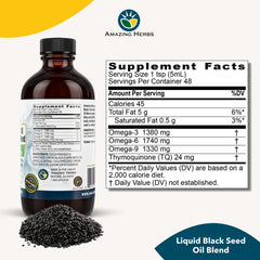 Close-up of the black seed and flax seed oil blend in a bottle