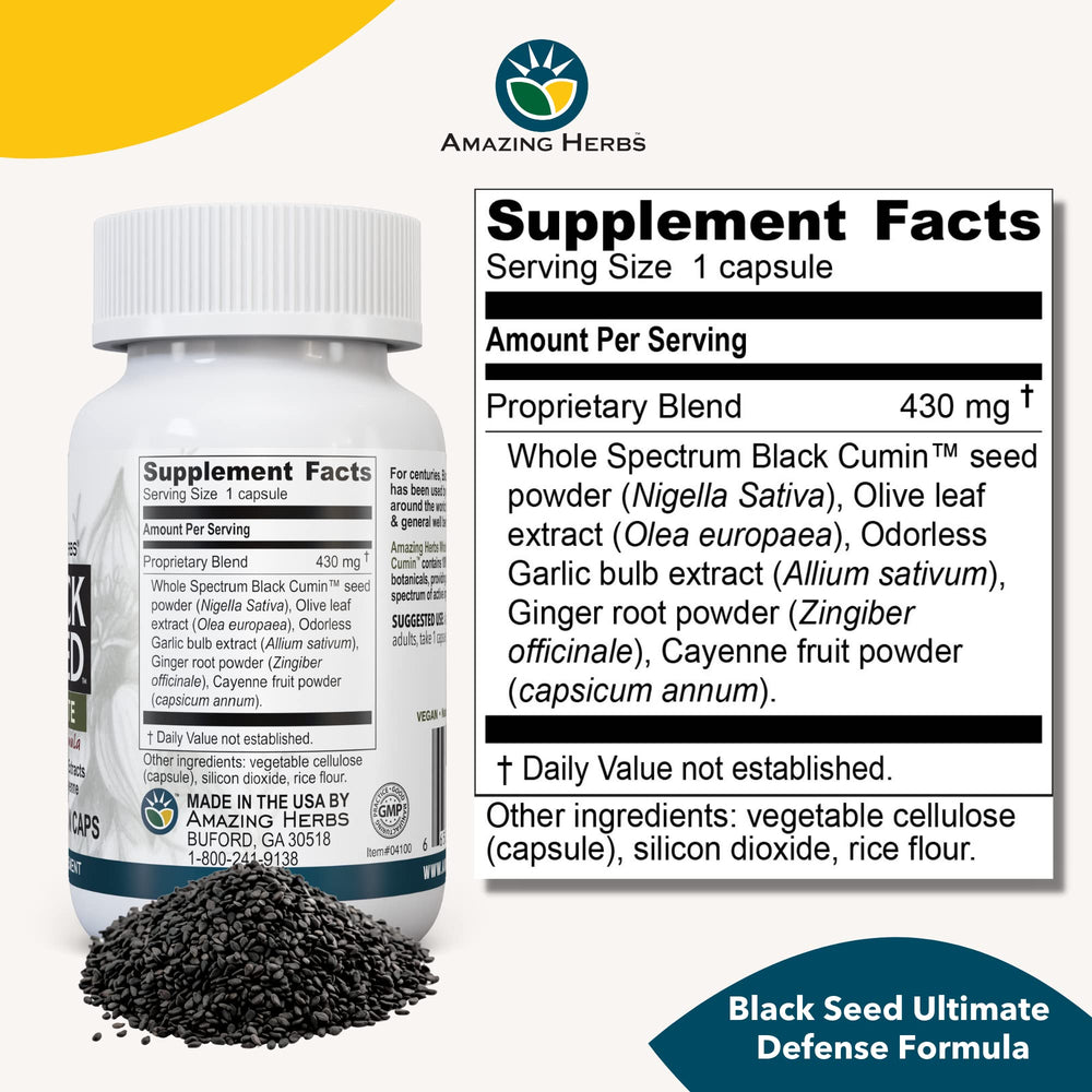 Vegan gluten-free capsules of Amazing Herbs Black Seed Ultimate