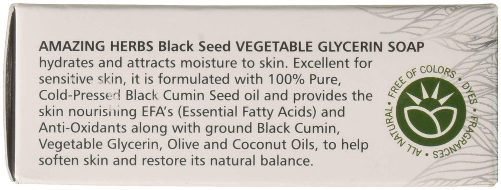 Packaging label for Amazing Herbs Black Seed Vegetable Glycerin Soap