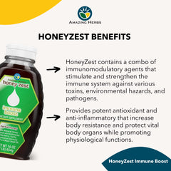 Amazing Herbs HoneyZest label detail highlighting non-GMO and gluten-free claims.