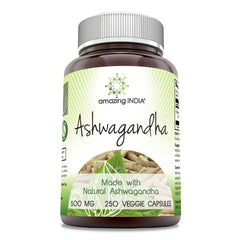 Amazing India Ashwagandha 500 mg veggie capsules bottle front