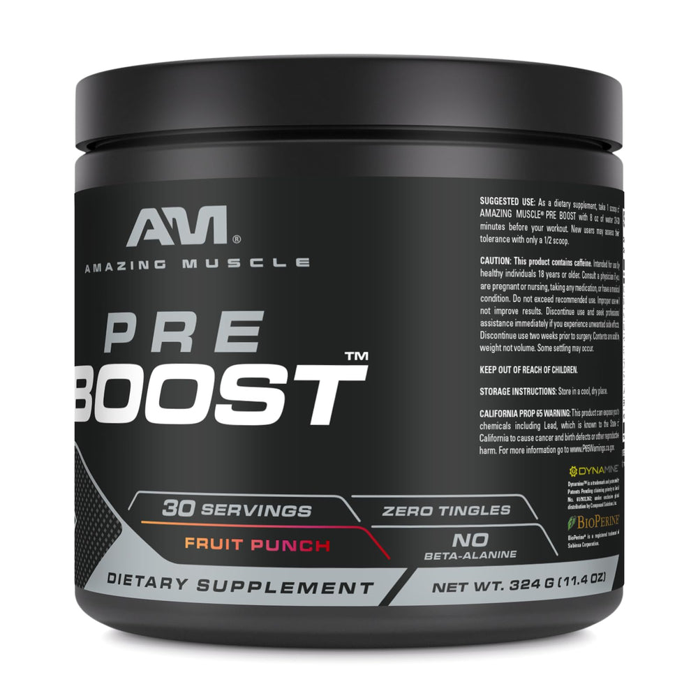 Front view of Amazing Muscle Pre Boost jar