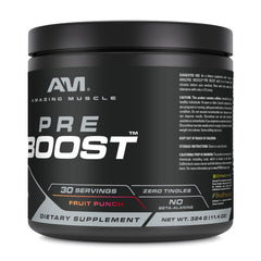 Front view of Amazing Muscle Pre Boost jar