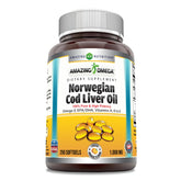 Bottle of Amazing Omega Norwegian Cod Liver Oil 1000 mg softgels (Orange bottle)
