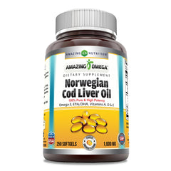 Bottle of Amazing Omega Norwegian Cod Liver Oil 1000 mg softgels (Orange bottle)