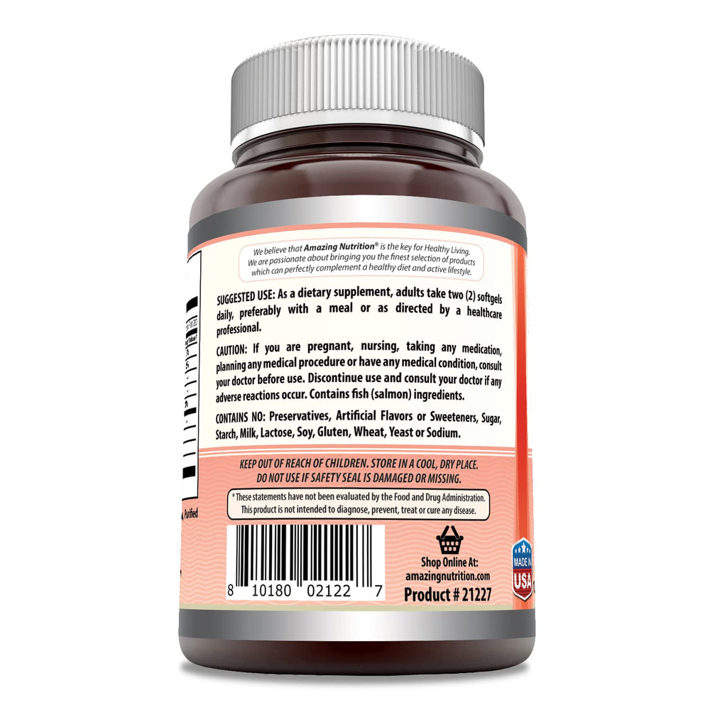 Bottle of Amazing Omega Wild Alaskan Salmon Oil 2000mg per serving