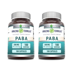 Amazing Formulas PABA Supplement bottle 500 mg - 100 capsules - Non-GMO, Gluten Free - Made in USA