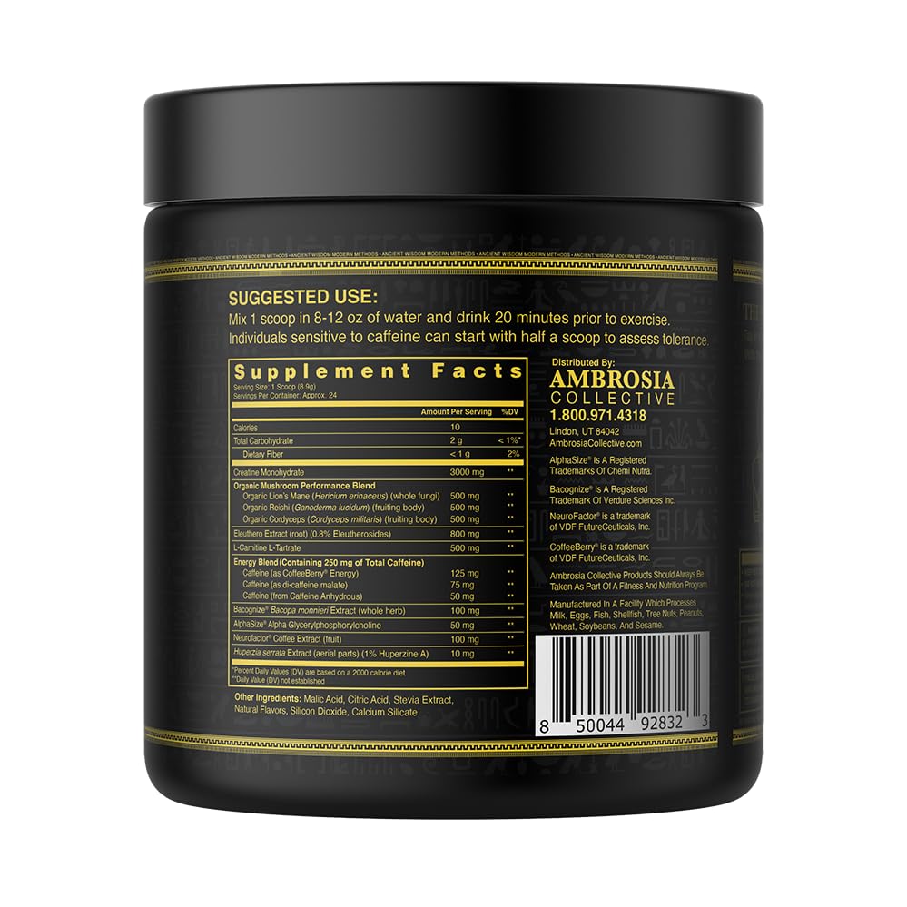 Ambrosia Kinetic Organic Preworkout Tropical Lime bottle – side view