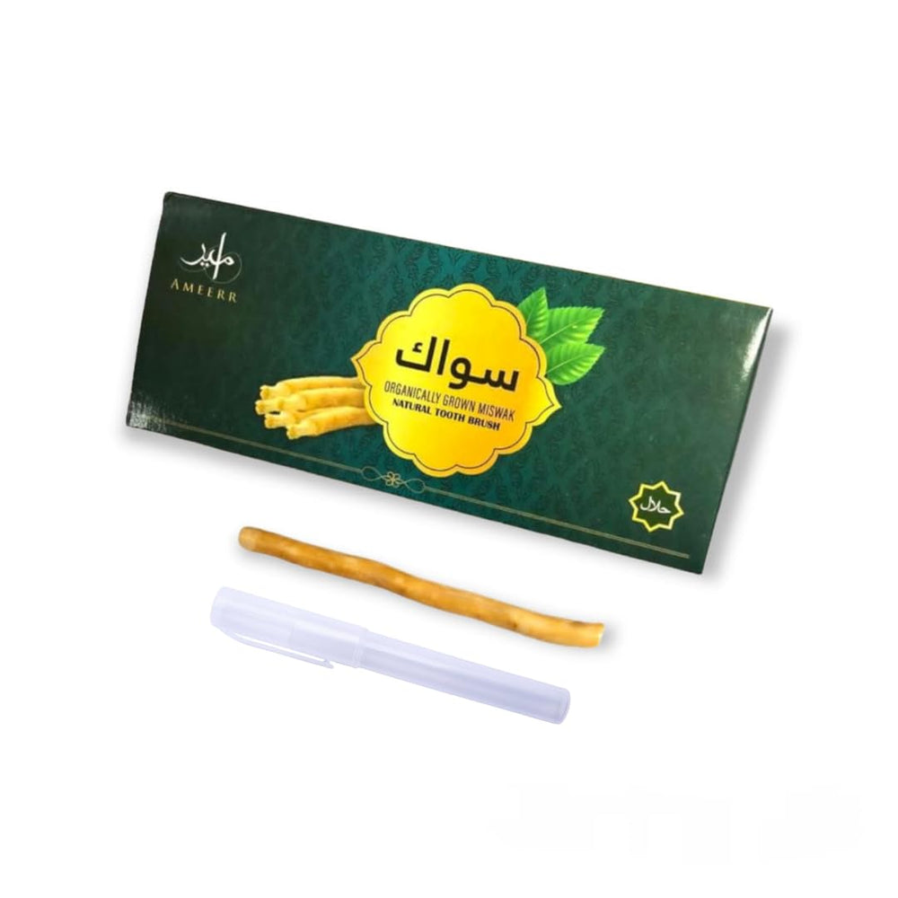 Ameerr Miswak Stick Organic natural toothbrush close-up showing Salvadora Persica twigs
