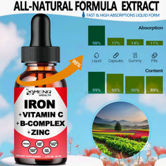 Vegan, non-GMO, gluten-free iron drops ingredients highlighted