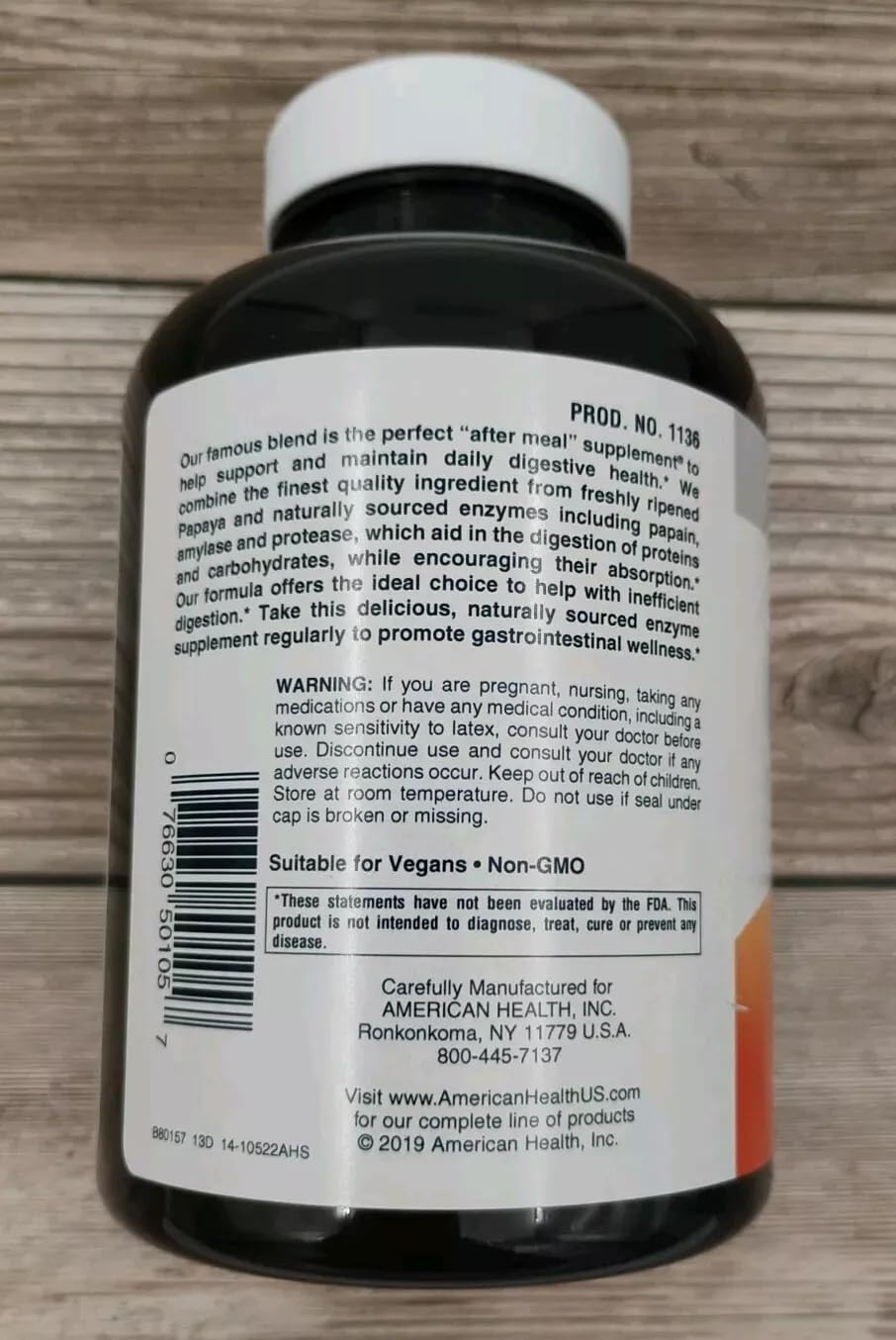 Label highlighting papain, amylase and protease enzymes