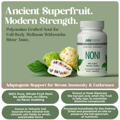 Close-up of American Nutriceuticals Noni bottle and label