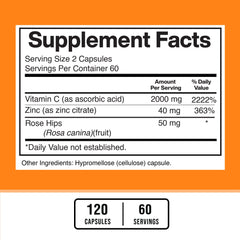 Bottle of American Standard Supplements Vitamin C with Zinc and Rose Hips, 120 capsules