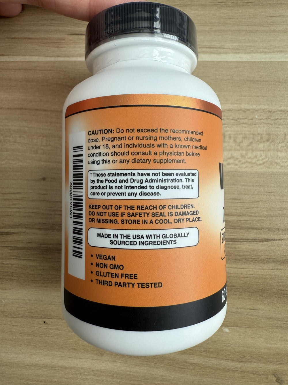 Nutrition facts panel on the bottle label