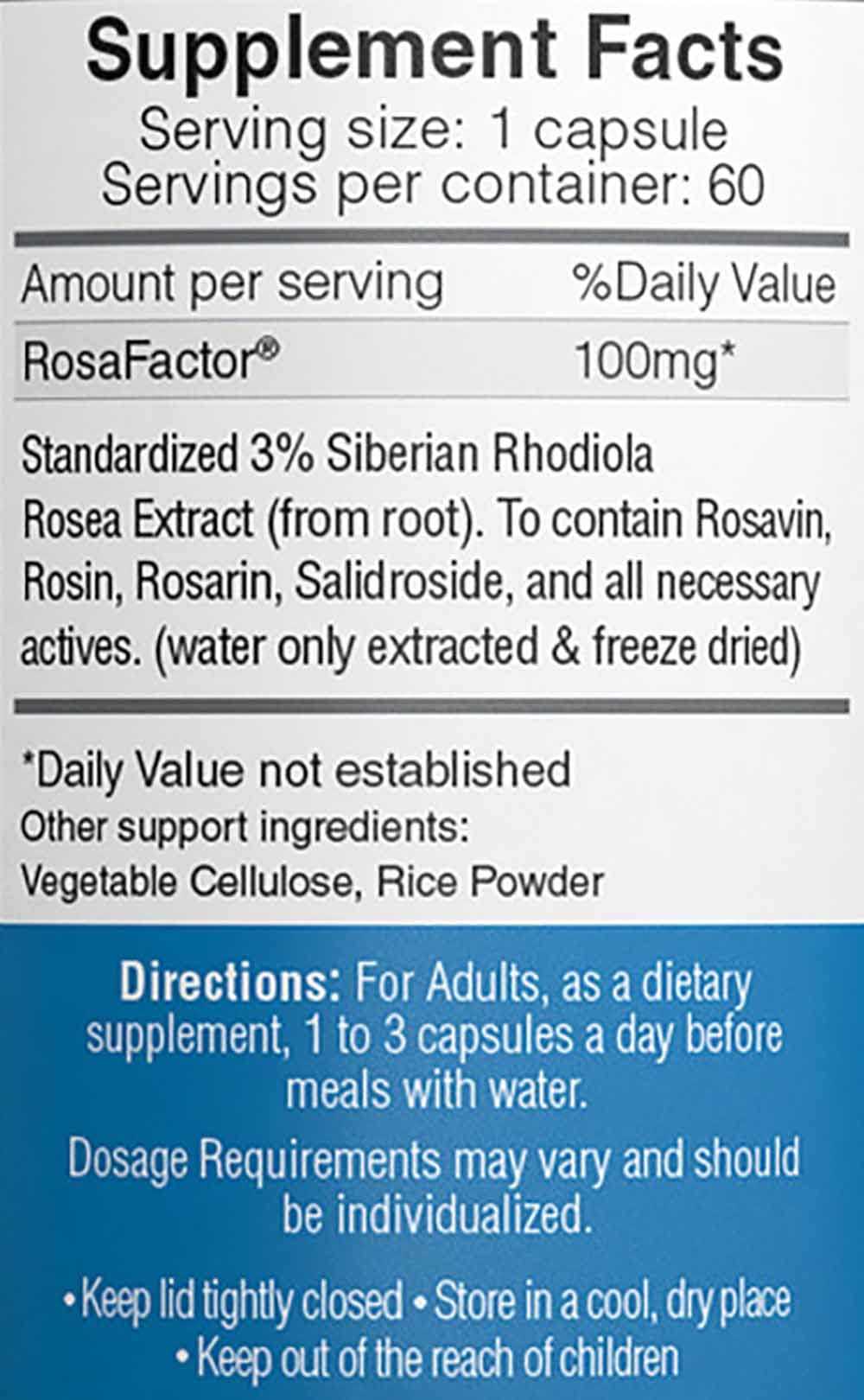 Ameriden Rosavin label with DNA testing for purity.