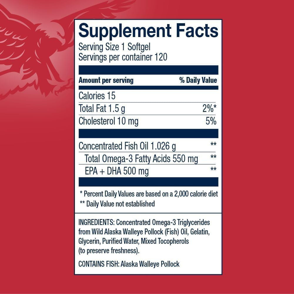 AmerOmega bottle back label with ingredients and certifications