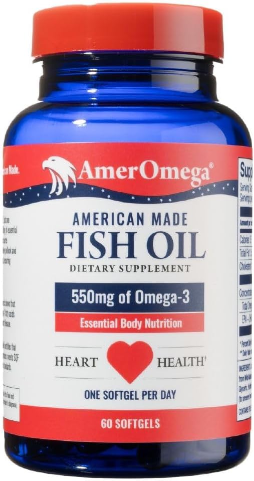 AmerOmega Omega-3 Fish Oil bottle labeled and ready for sale
