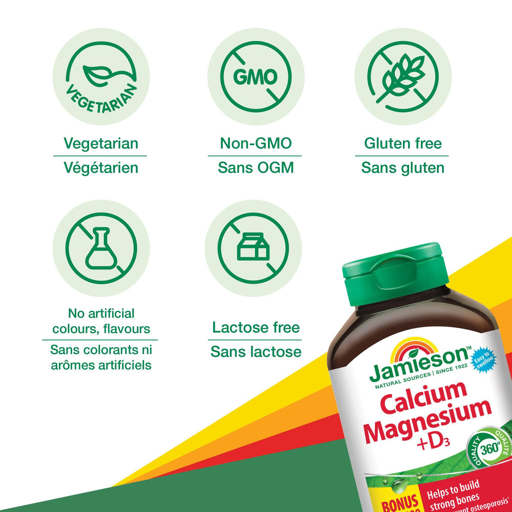 Calcium magnesium vitamin D3 capsules on bottle