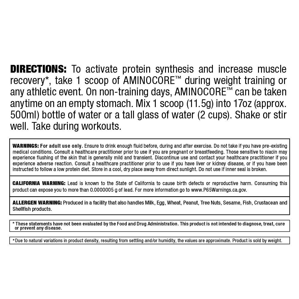 Open tub of AMINOCORE BCAA powder Pineapple Mango