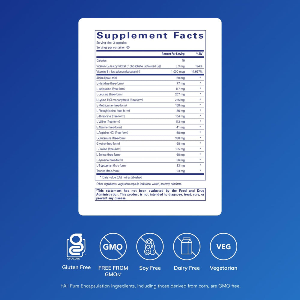 Close-up of Amino-NR ingredients label