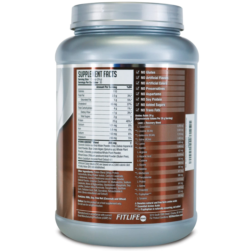 AMPLIFY NDS scoop and powder visual shows fast and slow protein for lasting fullness.