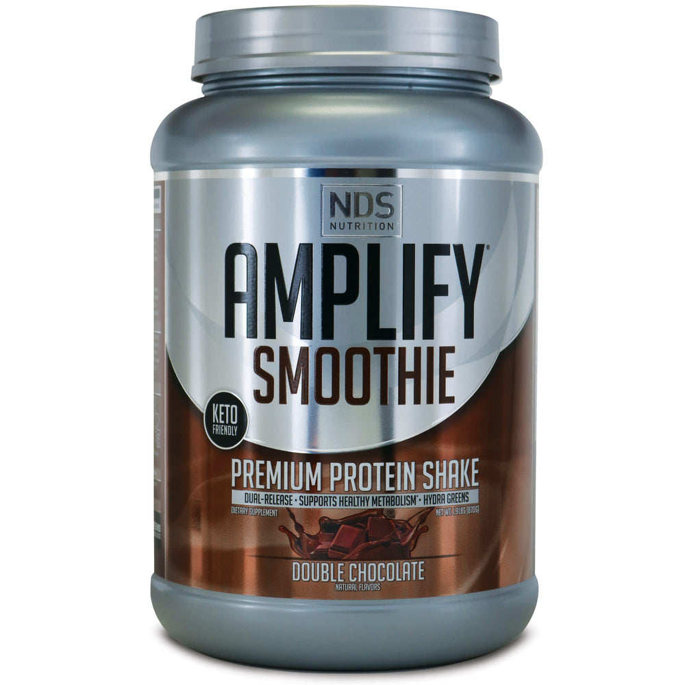 AMPLIFY NDS Smoothie bottle with Double Chocolate provides sustained energy for workouts and recovery.