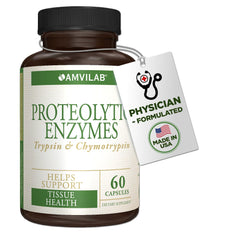 Amvilab Proteolytic Enzymes bottle label with 60 capsules