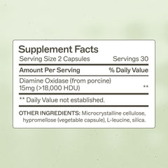 Close-up of Histazyme DAO bottle label showing diamine oxidase (DAO)