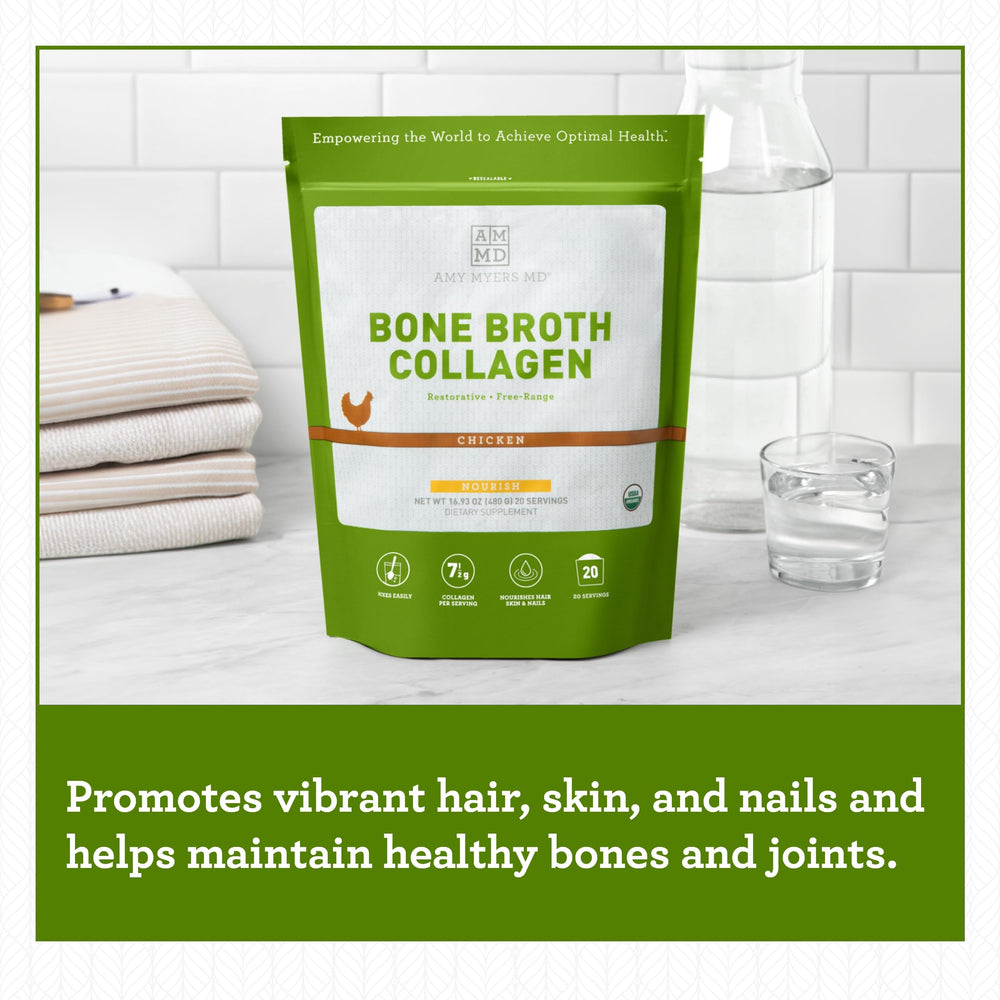 Prepared bone broth collagen powder in a mug