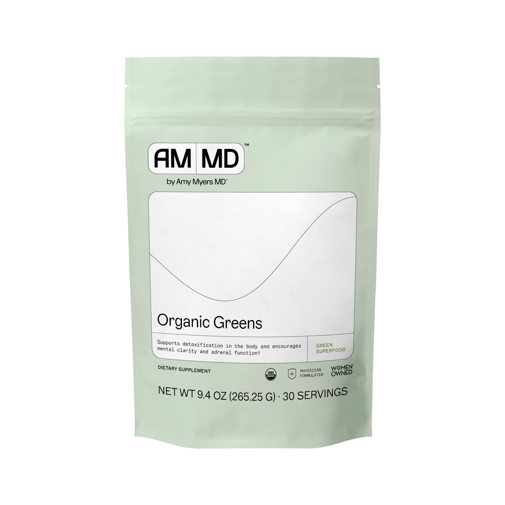 Amy Myers MD Organic Greens Powder 270g container with USDA Organic label