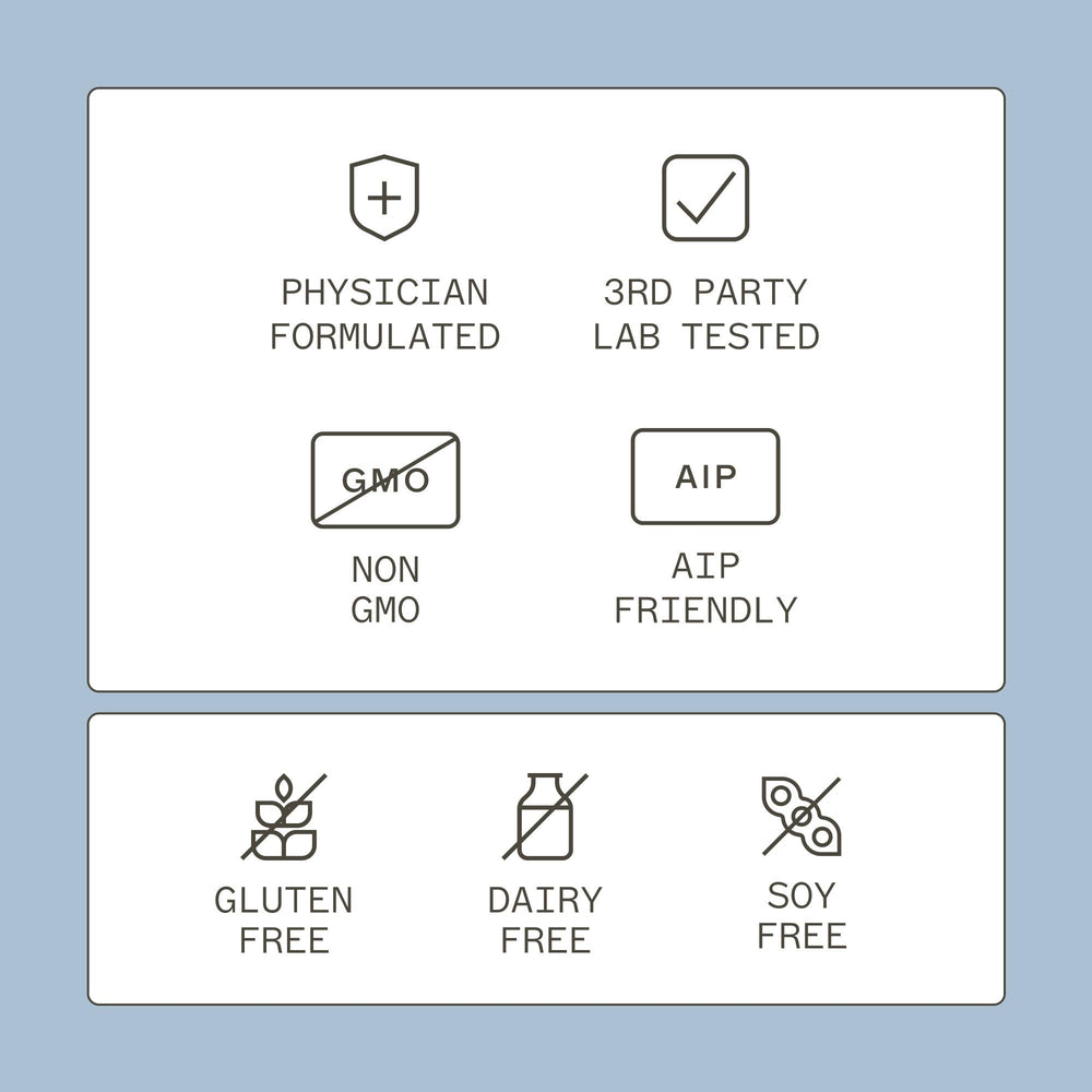 Gluten-free, non-dairy and non-soy badge on Rest & Restore packaging
