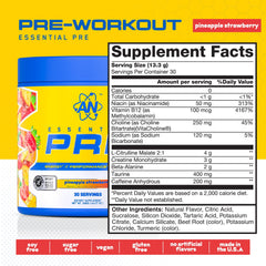 Close-up of Pineapple Strawberry flavor label on AN Essentials Pre-Workout