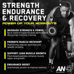 Scoop of AN Performance Creatine + Peptide powder poured into a glass