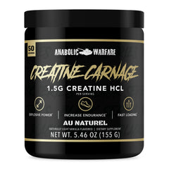 Anabolic Warfare Creatine Carnage bottle shows convenient strength and endurance support.