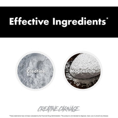 Tub-top close-up of Creatine Carnage highlighting premium formula.